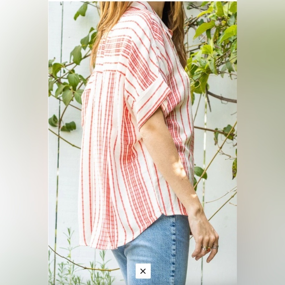 VICI En Créme Tay Striped Top in Cream Red - Picture 2 of 11